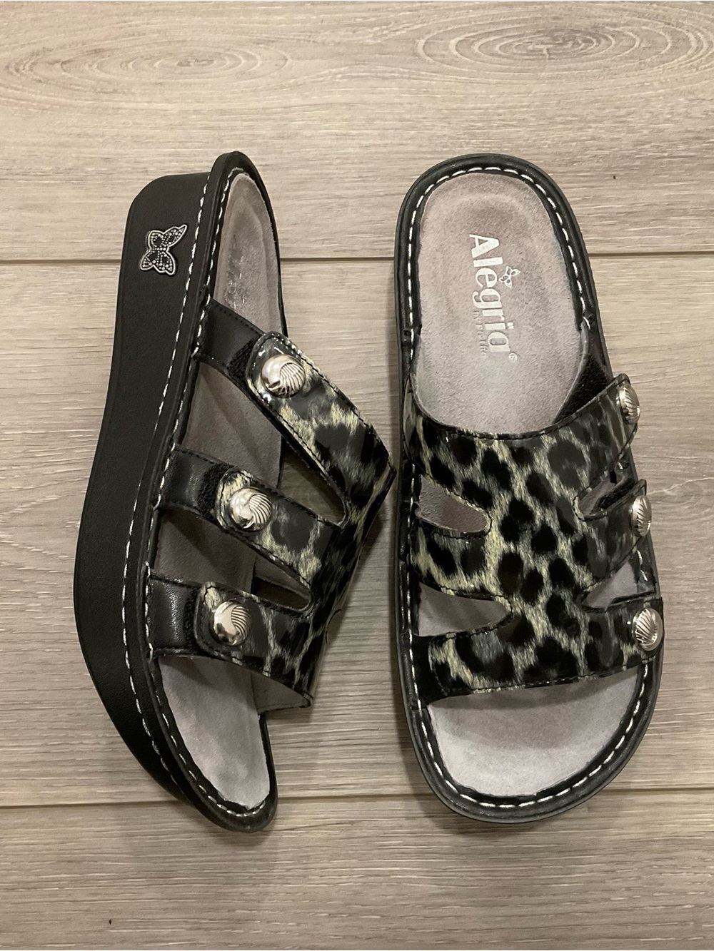 Algeria Dinah Animal Print Comfort Sandal in Black/Grey  Size 8-8.5  EU 38 NWOT